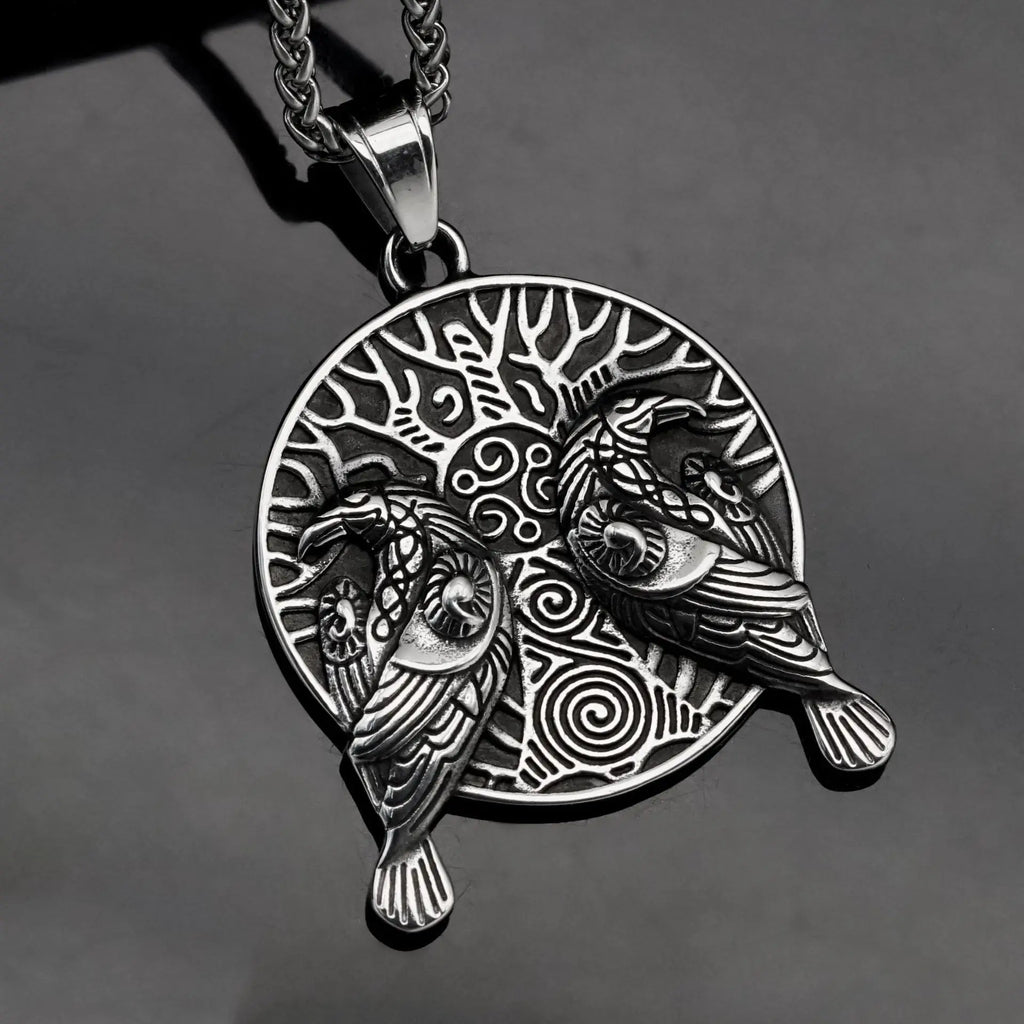 复古朋克维京海盗乌鸦图腾护身符防水防锈不锈钢首饰吊坠项链男式新款