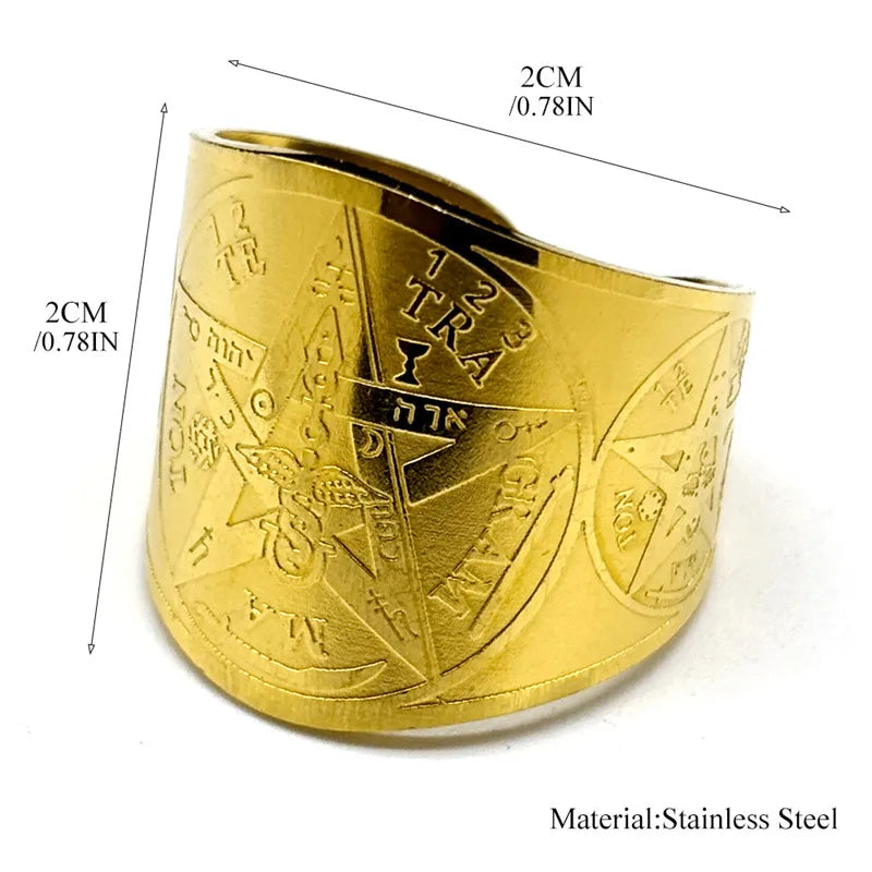 不锈钢复古戒指护身符 7 大天使印章保护梅塔特隆立方体莉莉丝符号秘密所罗门王