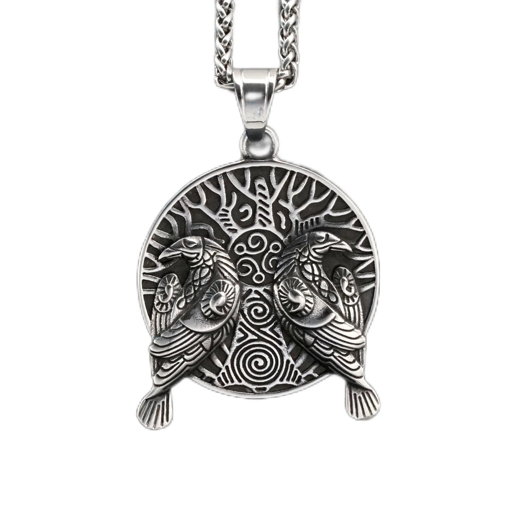 复古朋克维京海盗乌鸦图腾护身符防水防锈不锈钢首饰吊坠项链男式新款