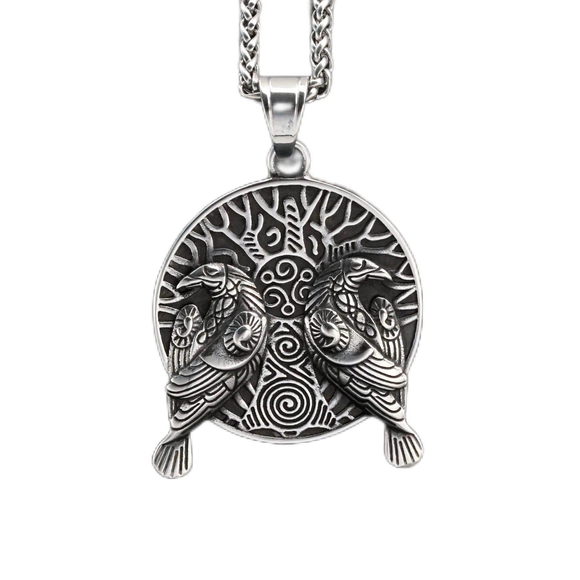 复古朋克维京海盗乌鸦图腾护身符防水防锈不锈钢首饰吊坠项链男式新款