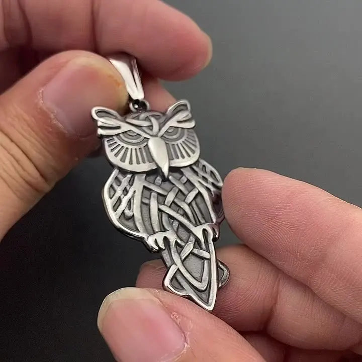 不锈钢北欧维京人符文护身符吊坠猫头鹰项链猫头鹰动物珠宝护身符复古维京朋克项链