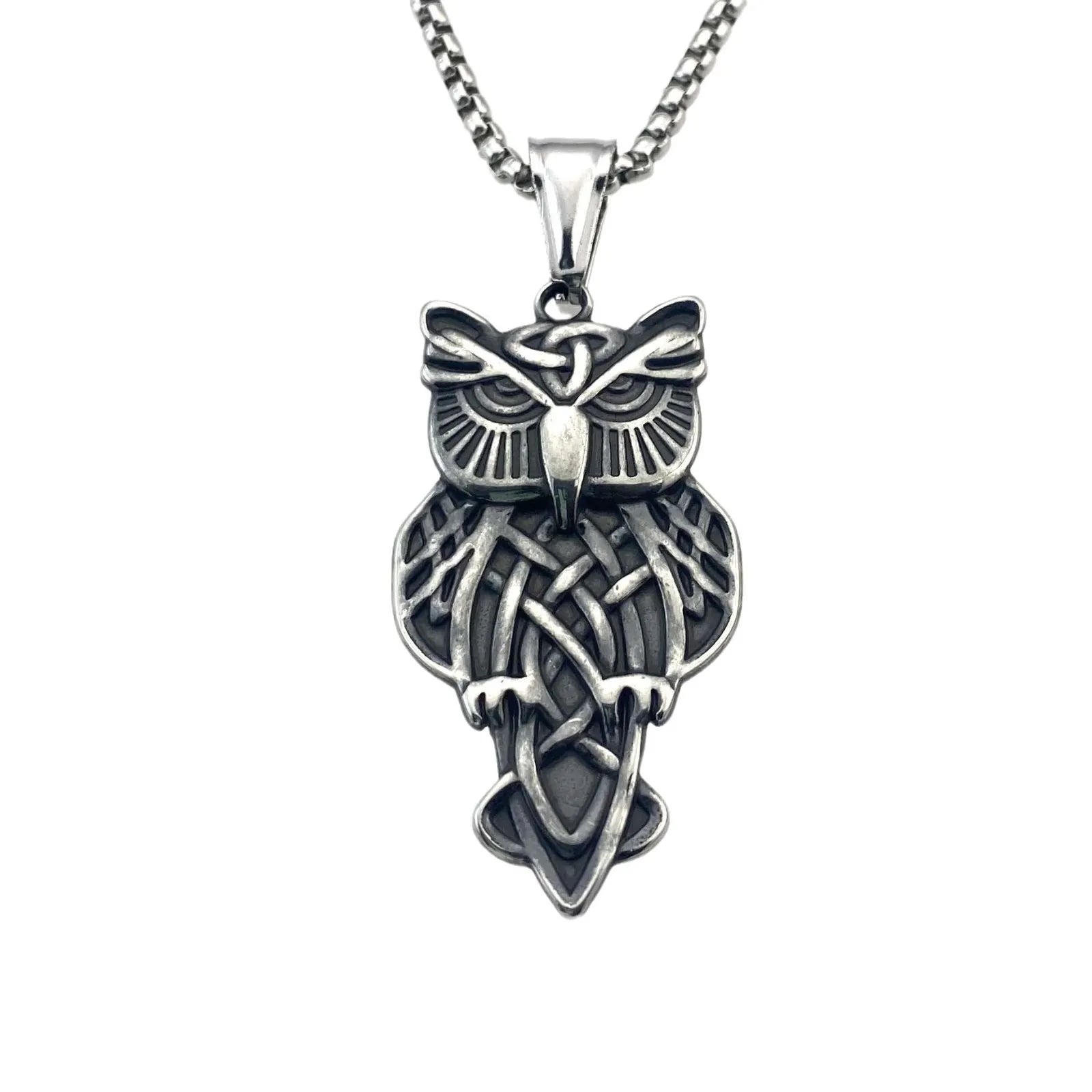不锈钢北欧维京人符文护身符吊坠猫头鹰项链猫头鹰动物珠宝护身符复古维京朋克项链
