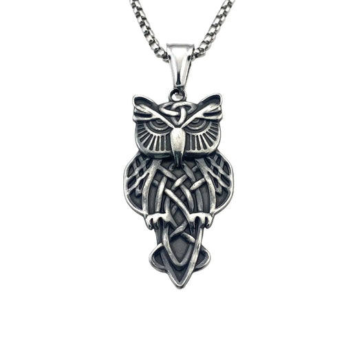 不锈钢北欧维京人符文护身符吊坠猫头鹰项链猫头鹰动物珠宝护身符复古维京朋克项链