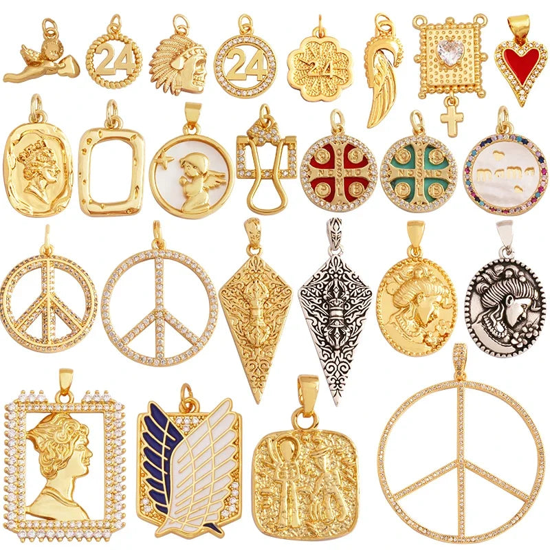 和平标志羽毛护身符女巫宗教魅力吊坠，妈妈爱心巫术锆石项链珠宝发现L61