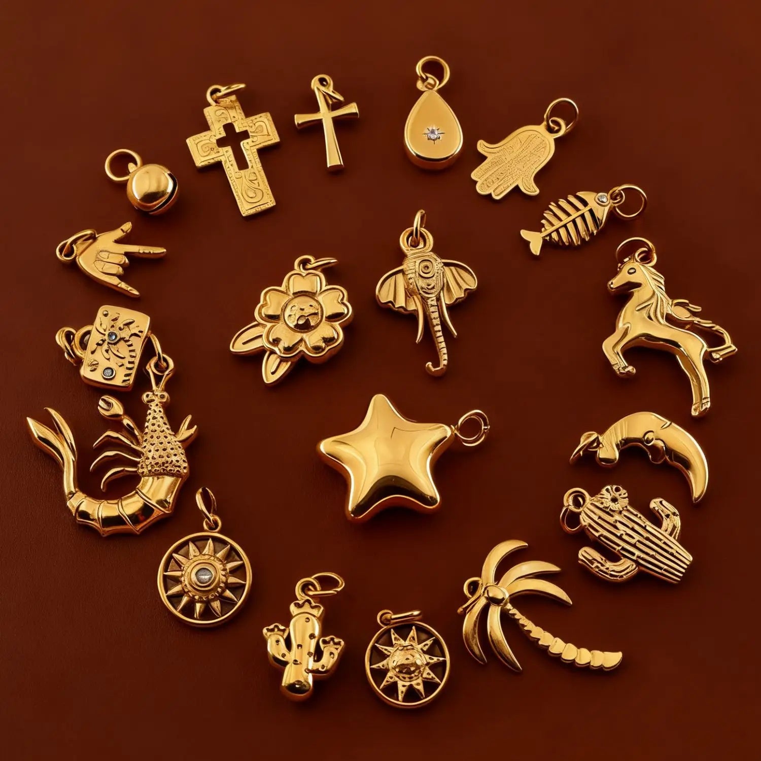 西部沙漠精神护身符 | 18K PVD镀金不锈钢饰品吊坠 | 防水耐用