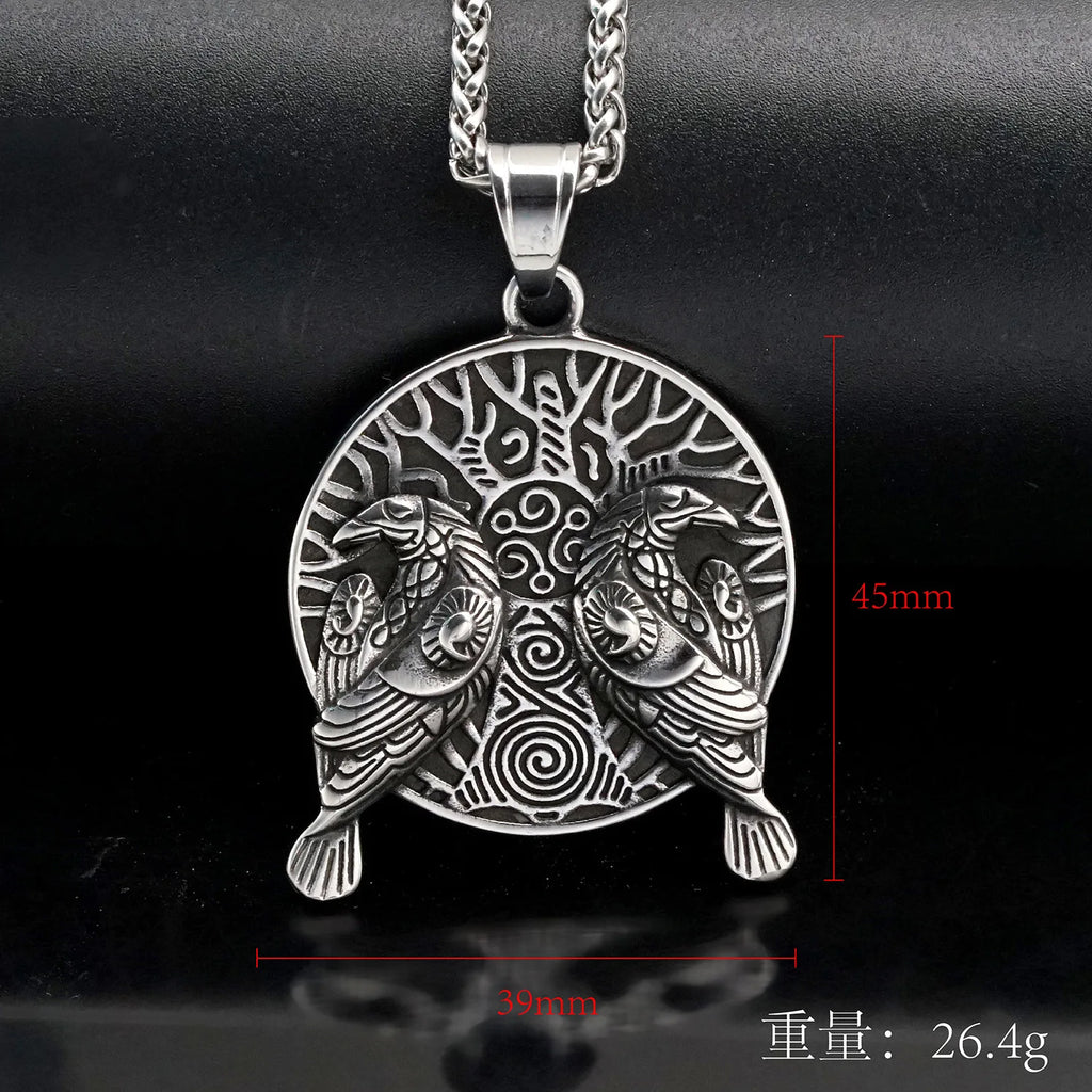 复古朋克维京海盗乌鸦图腾护身符防水防锈不锈钢首饰吊坠项链男式新款