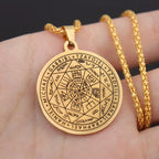 所罗门·卡巴拉护身符不锈钢项链，七天使四字真言印章吊坠，防水珠宝项链