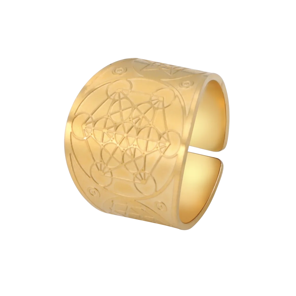 不锈钢复古戒指护身符 7 大天使印章保护梅塔特隆立方体莉莉丝符号秘密所罗门王