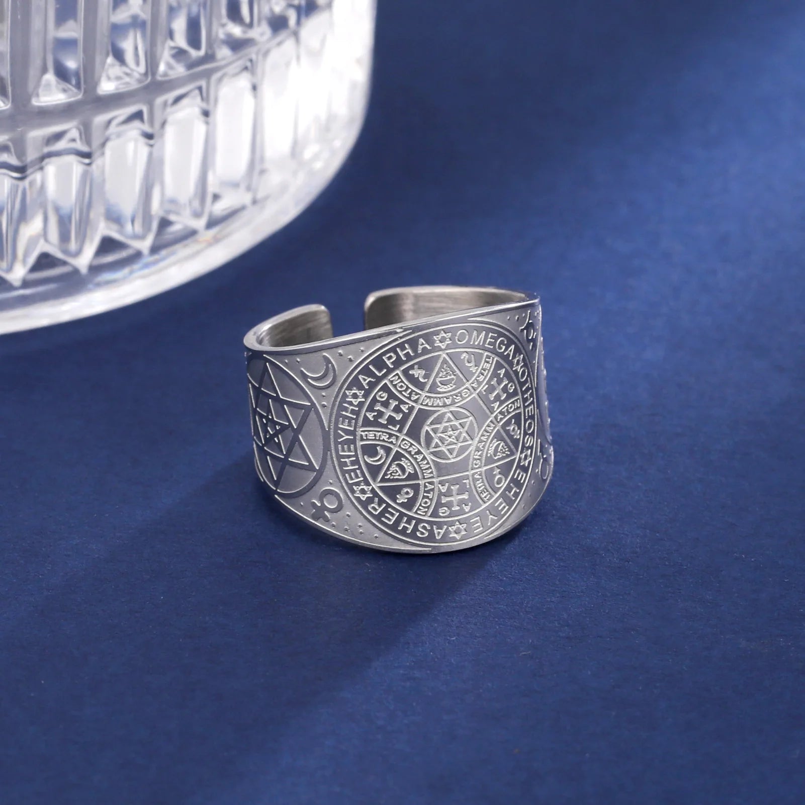 不锈钢复古戒指护身符 7 大天使印章保护梅塔特隆立方体莉莉丝符号秘密所罗门王