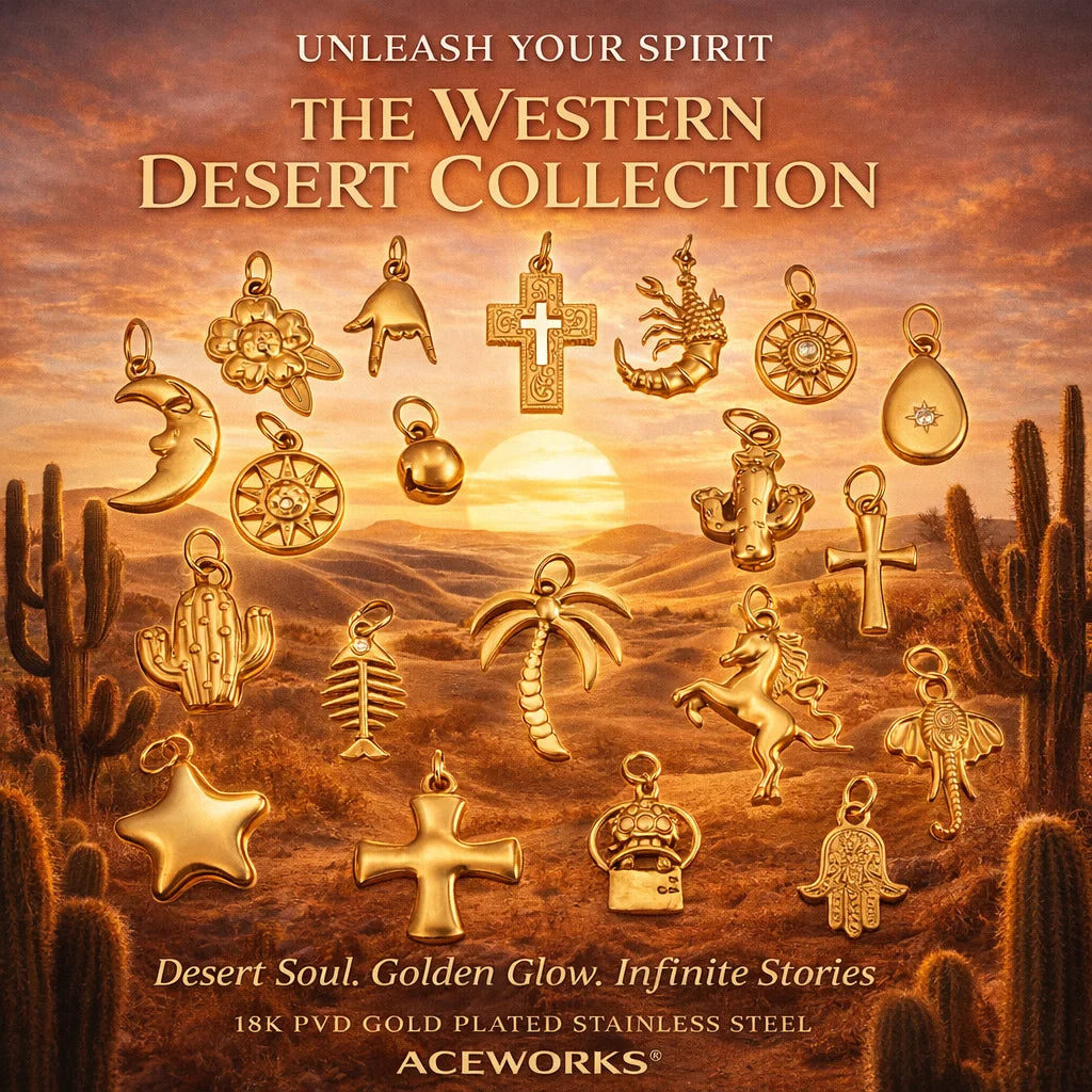 西部沙漠精神护身符 | 18K PVD镀金不锈钢饰品吊坠 | 防水耐用
