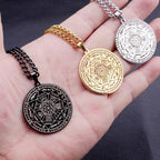 所罗门·卡巴拉护身符不锈钢项链，七天使四字真言印章吊坠，防水珠宝项链