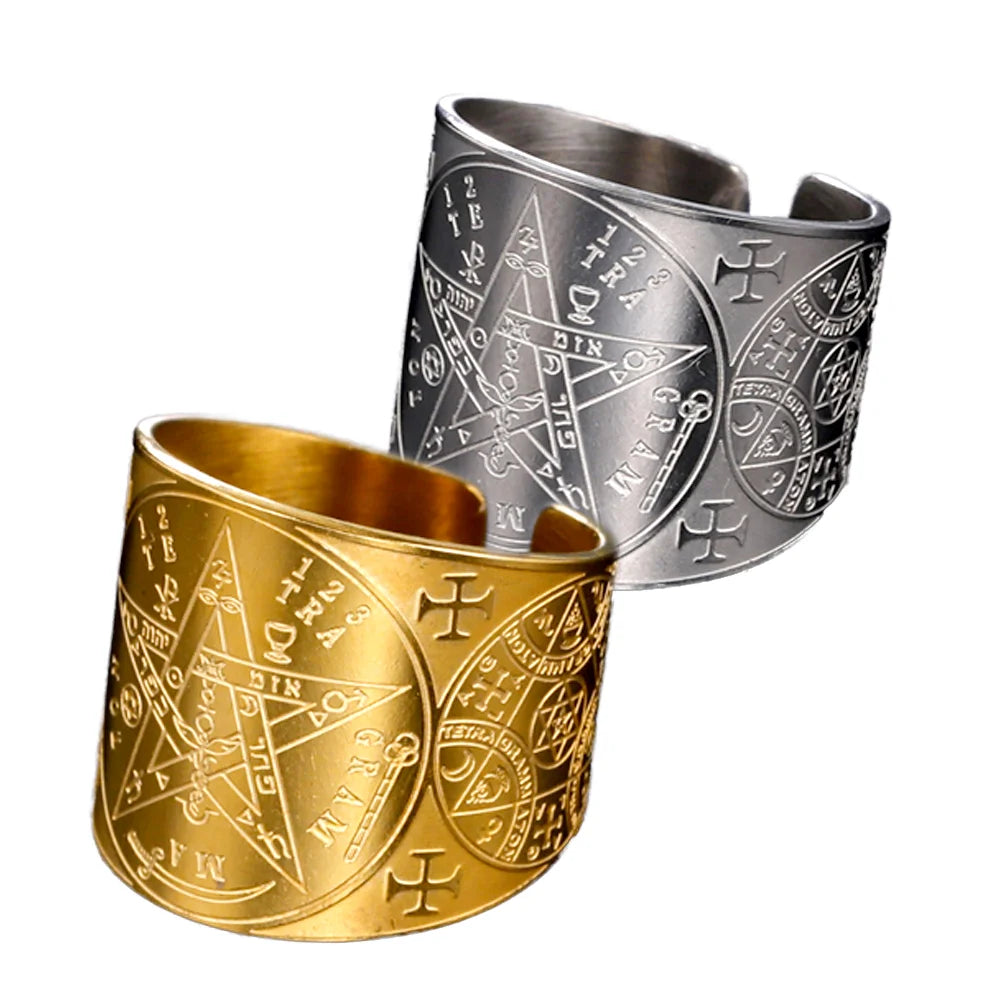 不锈钢复古戒指护身符 7 大天使印章保护梅塔特隆立方体莉莉丝符号秘密所罗门王