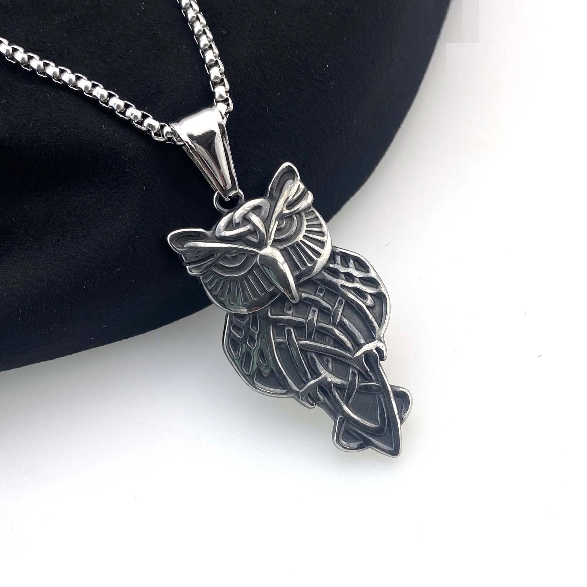 不锈钢北欧维京人符文护身符吊坠猫头鹰项链猫头鹰动物珠宝护身符复古维京朋克项链