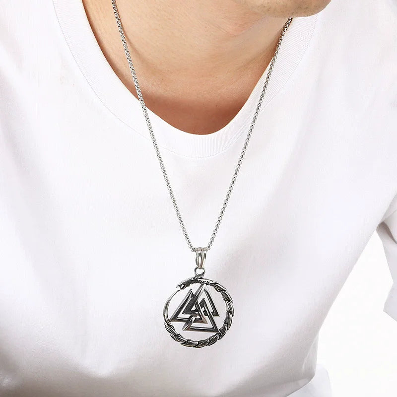 时尚复古北欧八角形凯尔特结吊坠项链个性维京护身符宗教项链